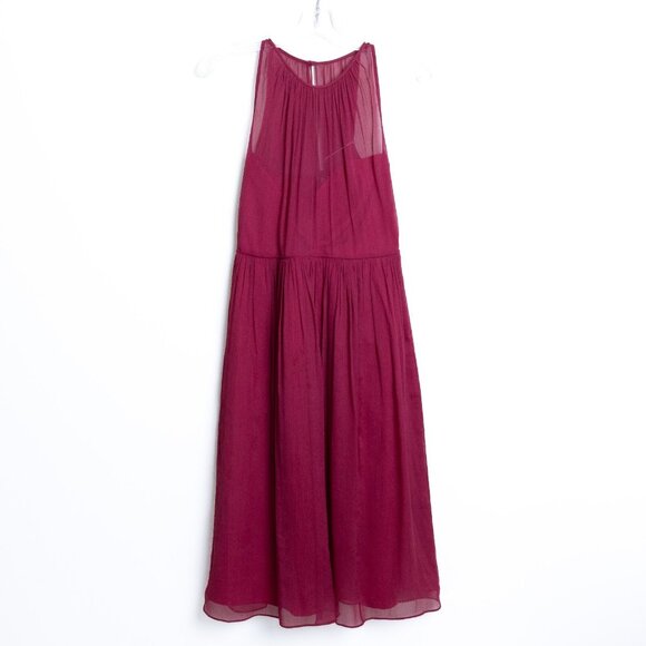 J Crew Silk Chiffon Cocktail Dress Red Wild Berry Midi Size 2 - Picture 2 of 16